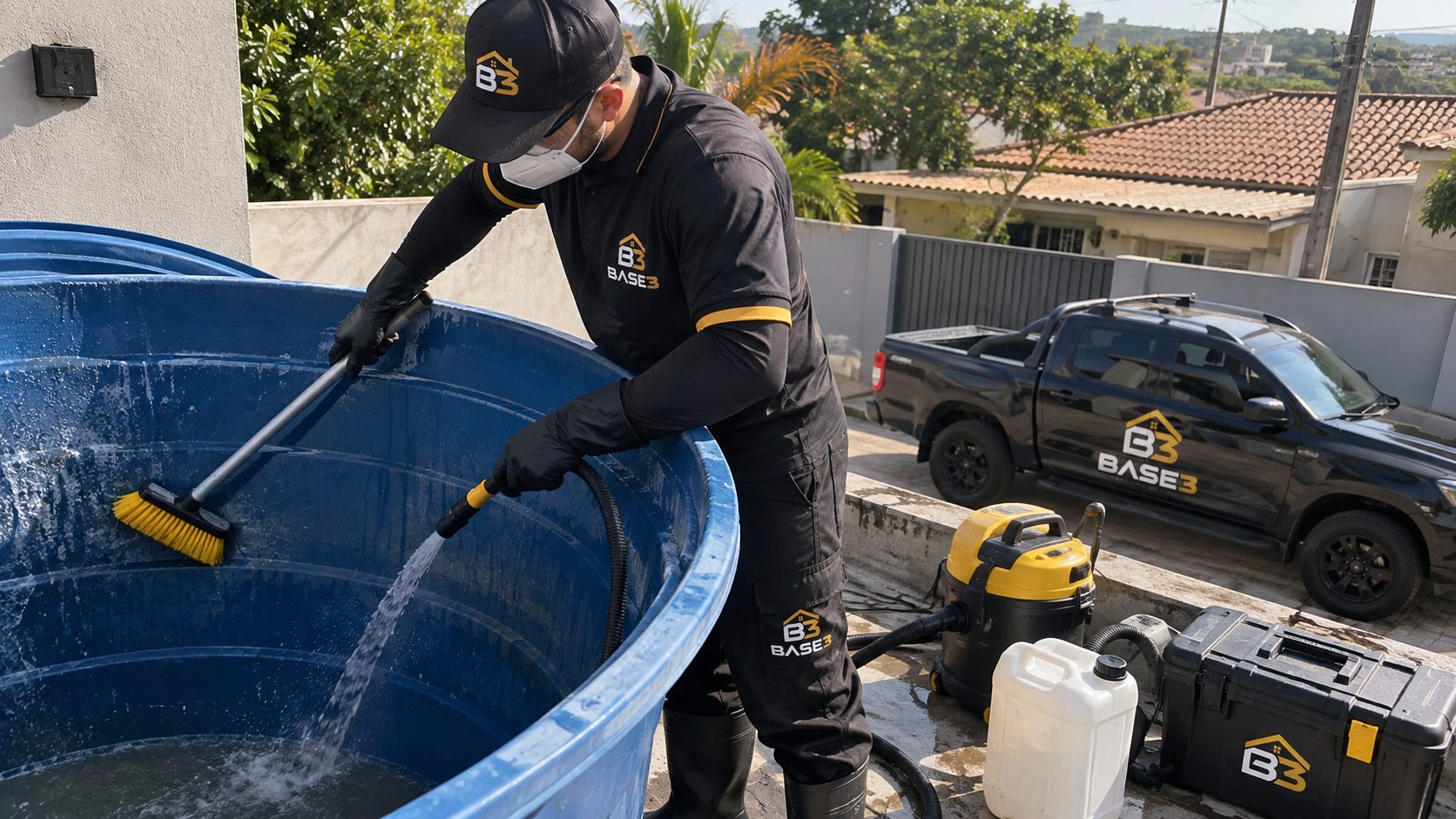 Limpeza profissional de caixa d'água realizada pela BASE3